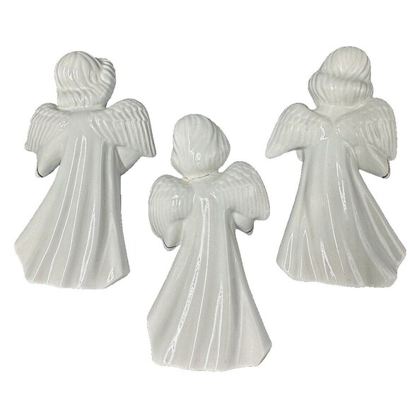 White and Gold Ceramic Angels Playing Musical Instruments Set of 3 Angels - Picture 7 of 11